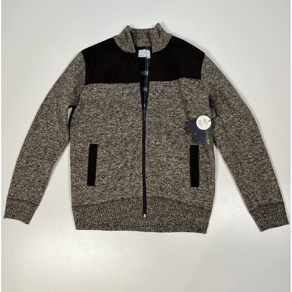 Day & Age Fleece Lined Full Zip Knit Sweater Mens M Heather Brown & Corduroy NWT